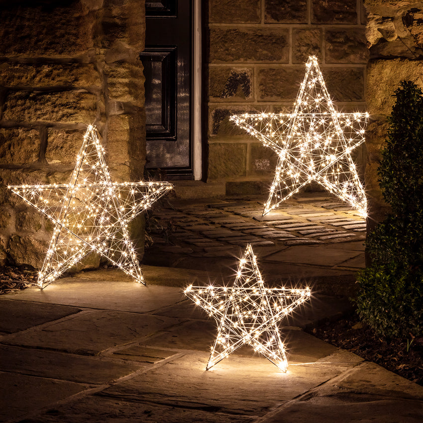 Outdoor Christmas star lights illuminated 