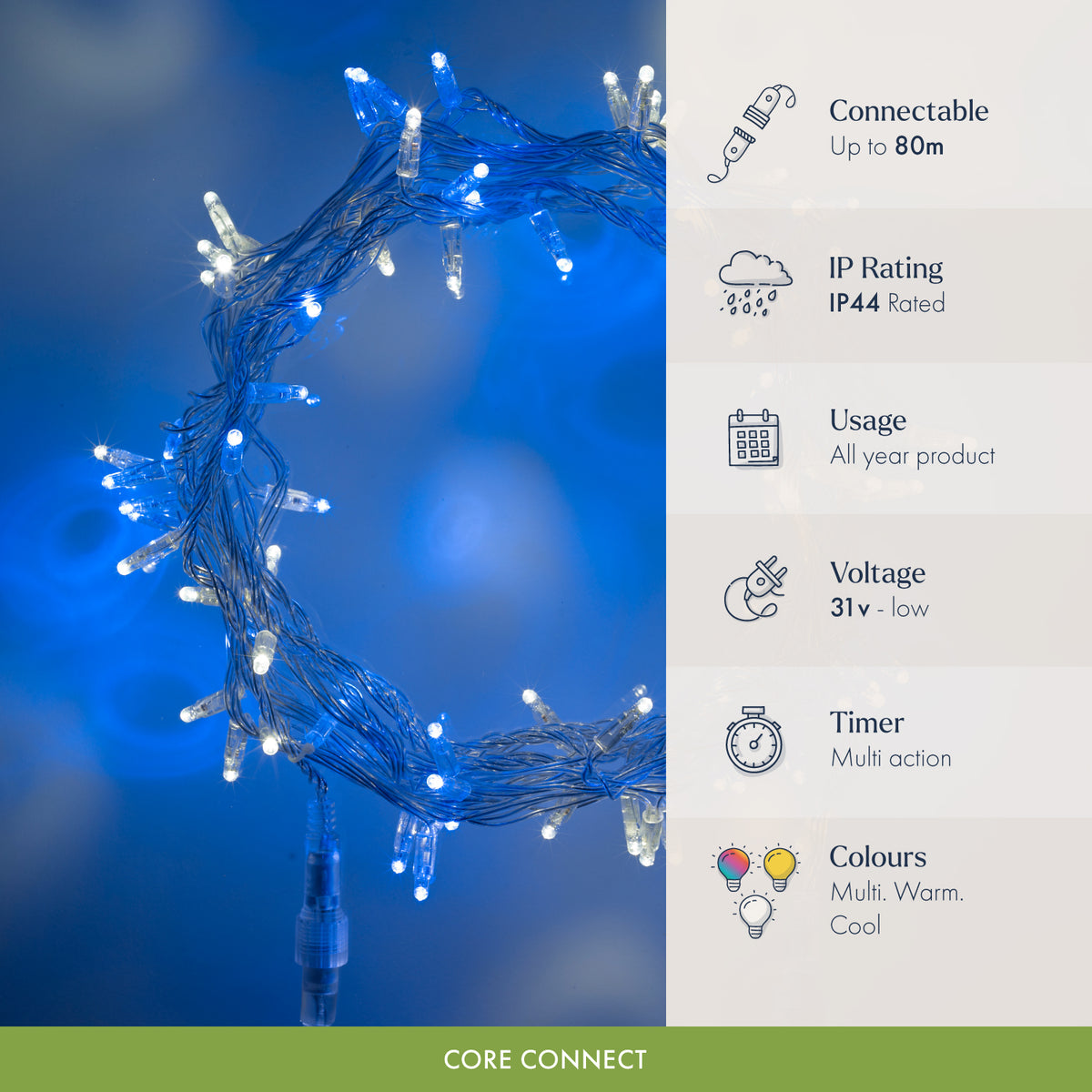 Core Connect Blue & White Connectable Fairy Lights Clear Cable