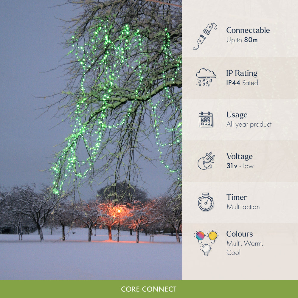 Core Connect 10m 100 Green Connectable Fairy Lights Clear Cable
