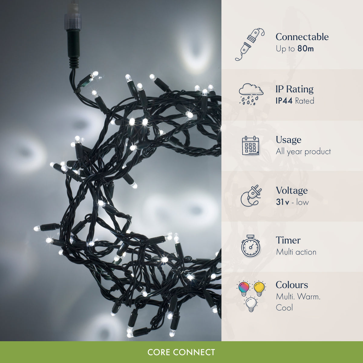 Core Connect White Connectable Fairy Lights Green Cable