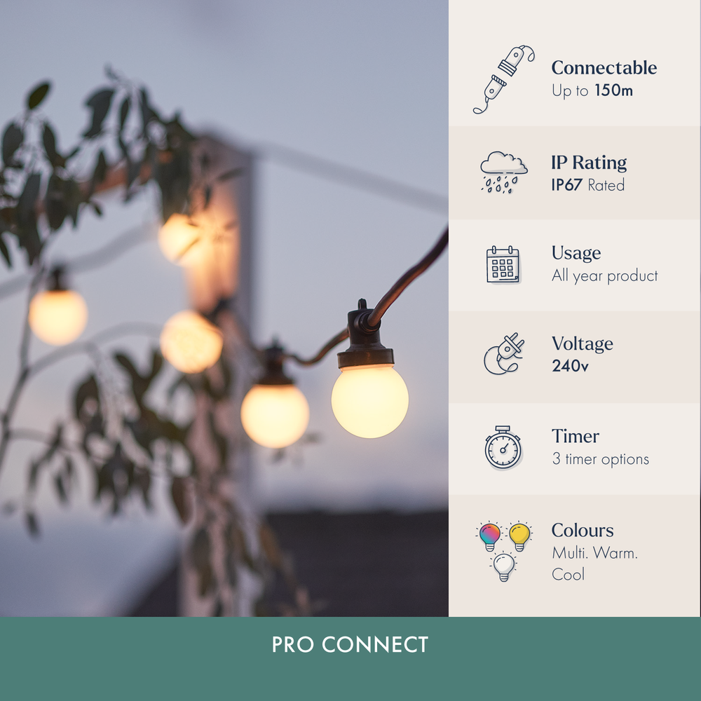 Pro Connect Warm White Connectable Festoon Lights Black Cable