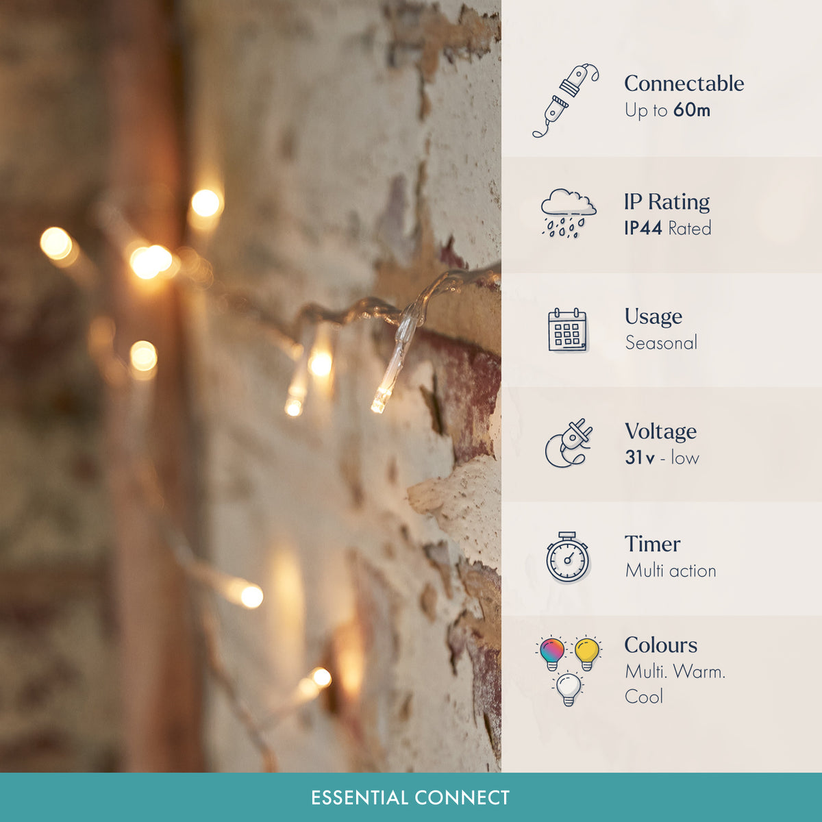 Essential Connect 10m 100 Warm White Connectable Fairy Lights Clear Cable