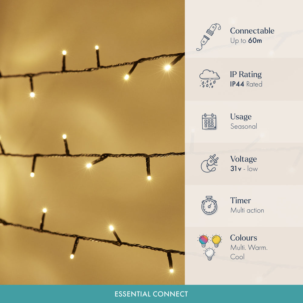 Essential Connect Warm White Connectable Fairy Lights Green Cable