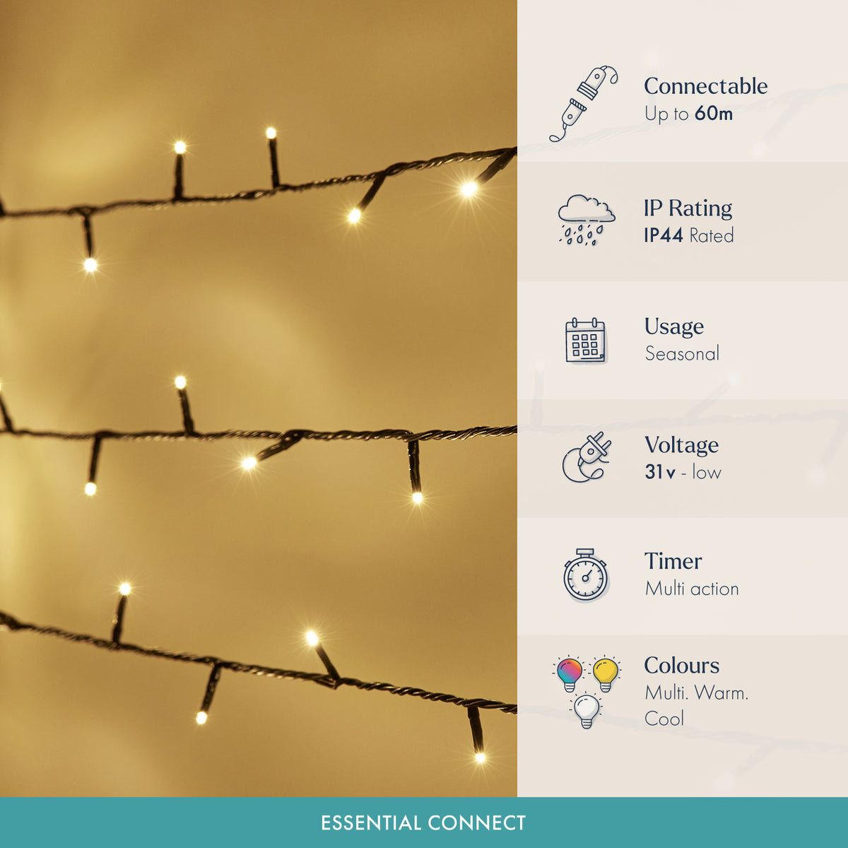 Essential Connect Warm White Connectable Fairy Lights Green Cable