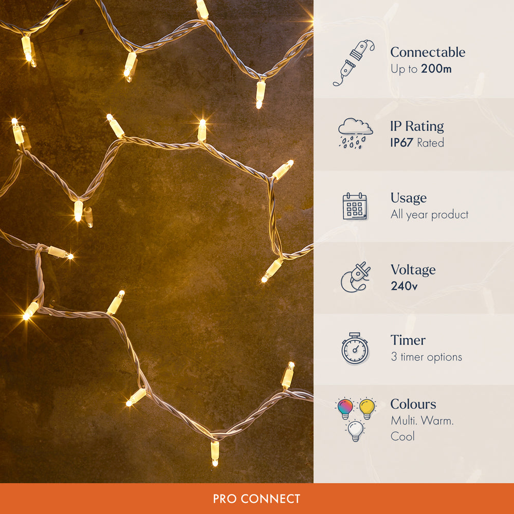Pro Connect Warm White Connectable String Lights White Cable