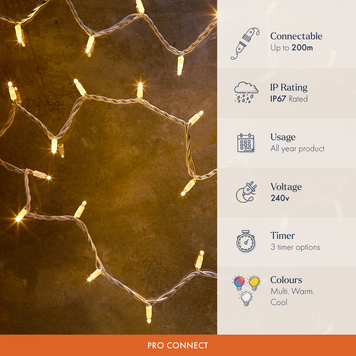 Pro Connect Warm White Connectable String Lights White Cable