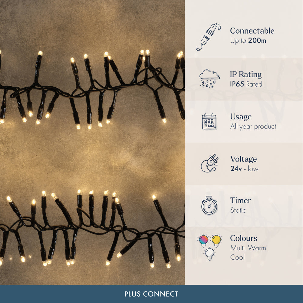 Plus Connect LED Warm White Connectable Cluster Lights Black Cable