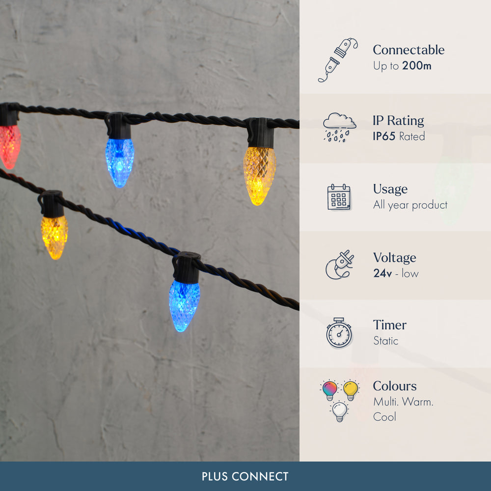 Plus Connect Multi Coloured Connectable C9 Fairy Lights Black Cable