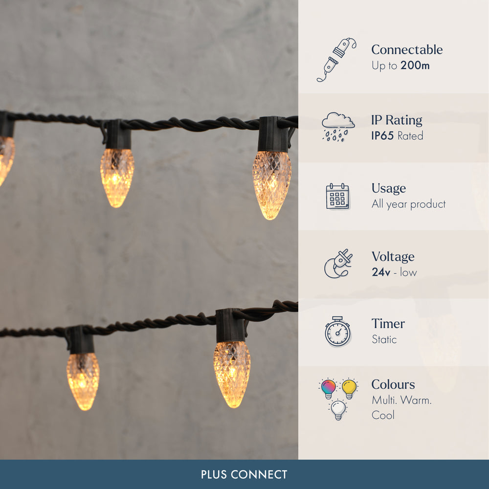 Plus Connect Traditional Warm White Connectable C9 Fairy Lights Black Cable