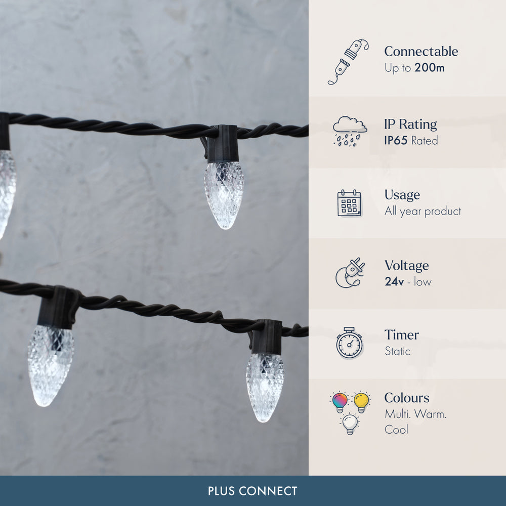 Plus Connect White Connectable C9 Fairy Lights Black Cable
