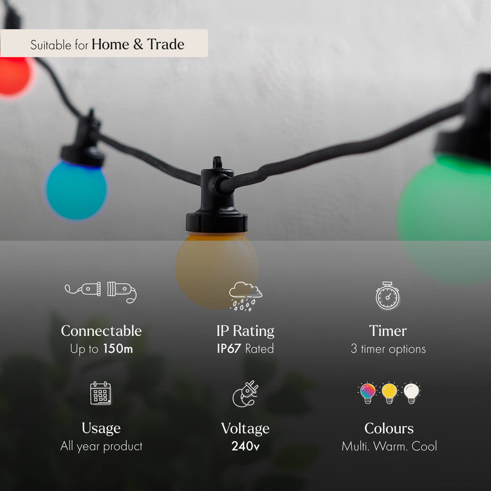 Pro Connect Multi Coloured Connectable Festoon Lights Black Cable