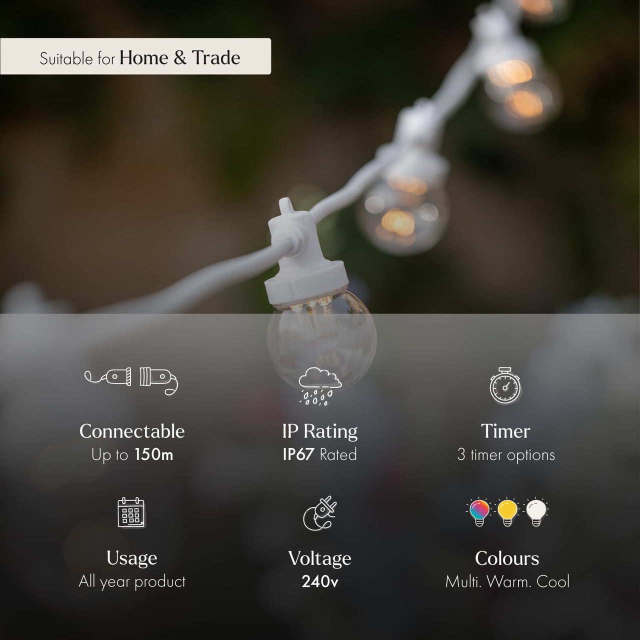 Pro Connect Warm White Connectable Festoon Lights Clear Cap White Cable