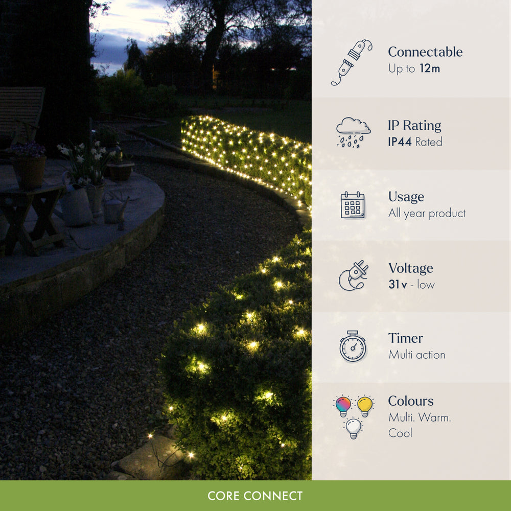 Core Connect Warm White Connectable Net Lights Green Cable