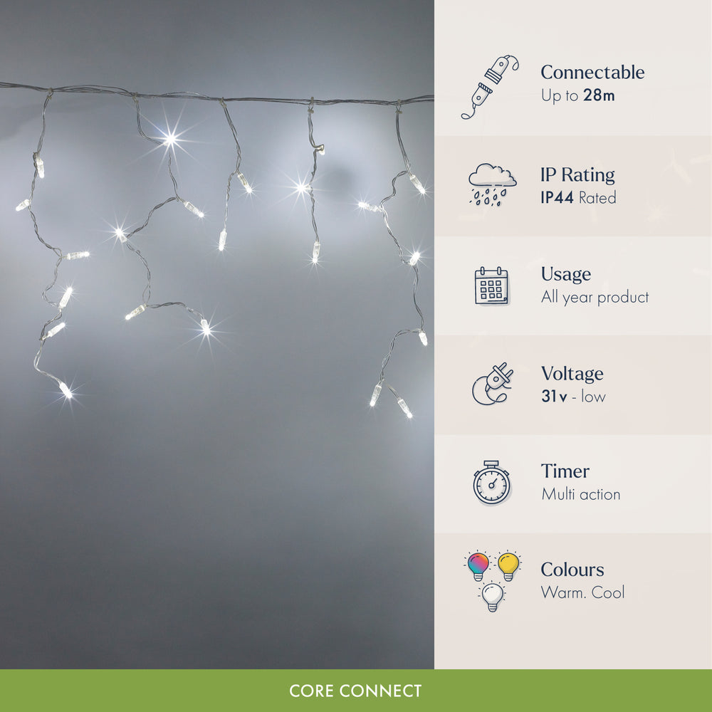 Core Connect White Connectable Icicle Lights Clear Cable
