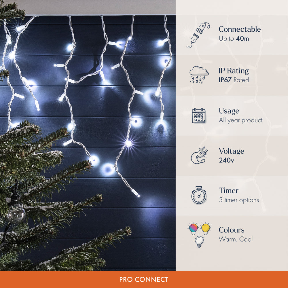 Pro Connect White Connectable Icicle Lights White Cable