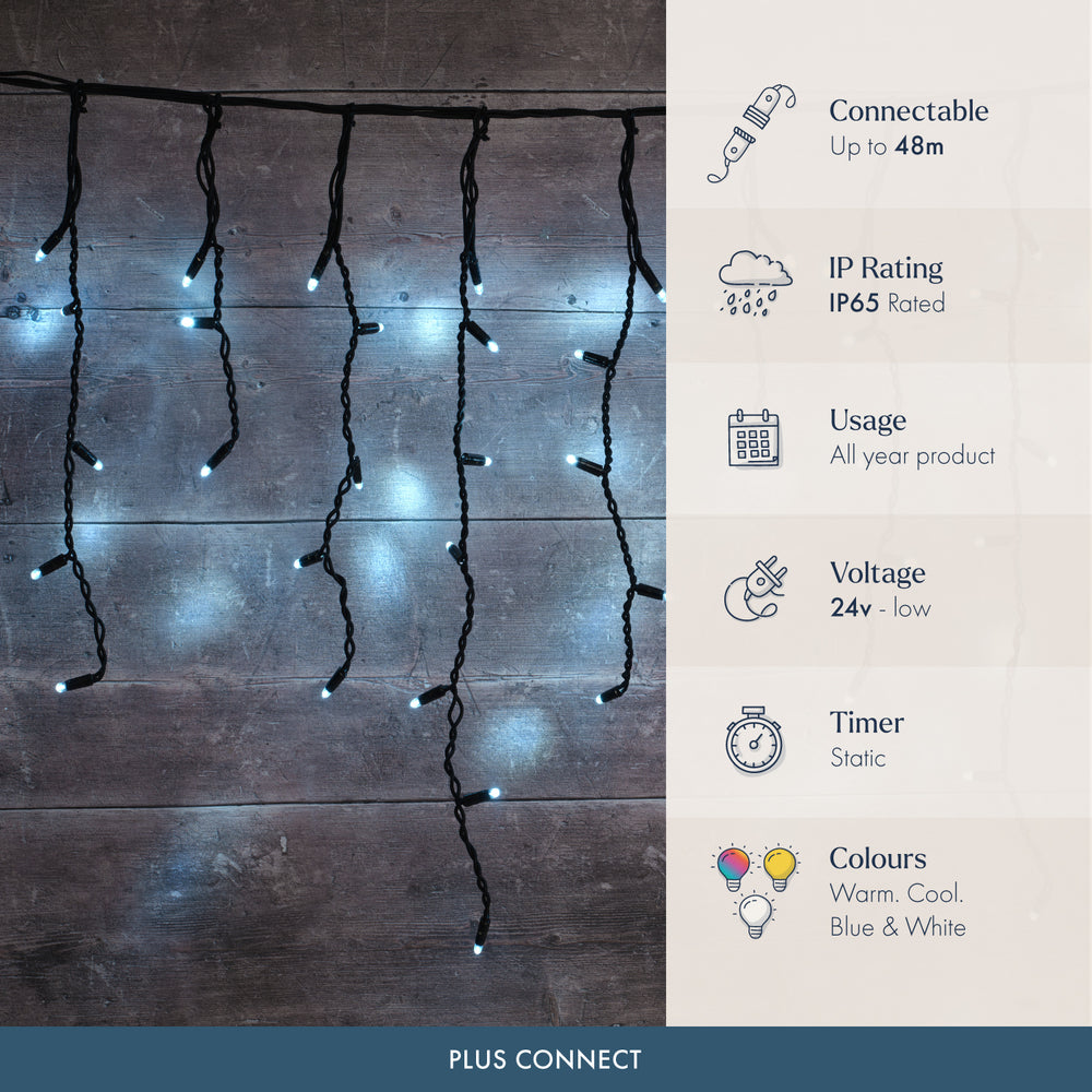 Plus Connect 2m 100 White Connectable Icicle Lights Black Cable