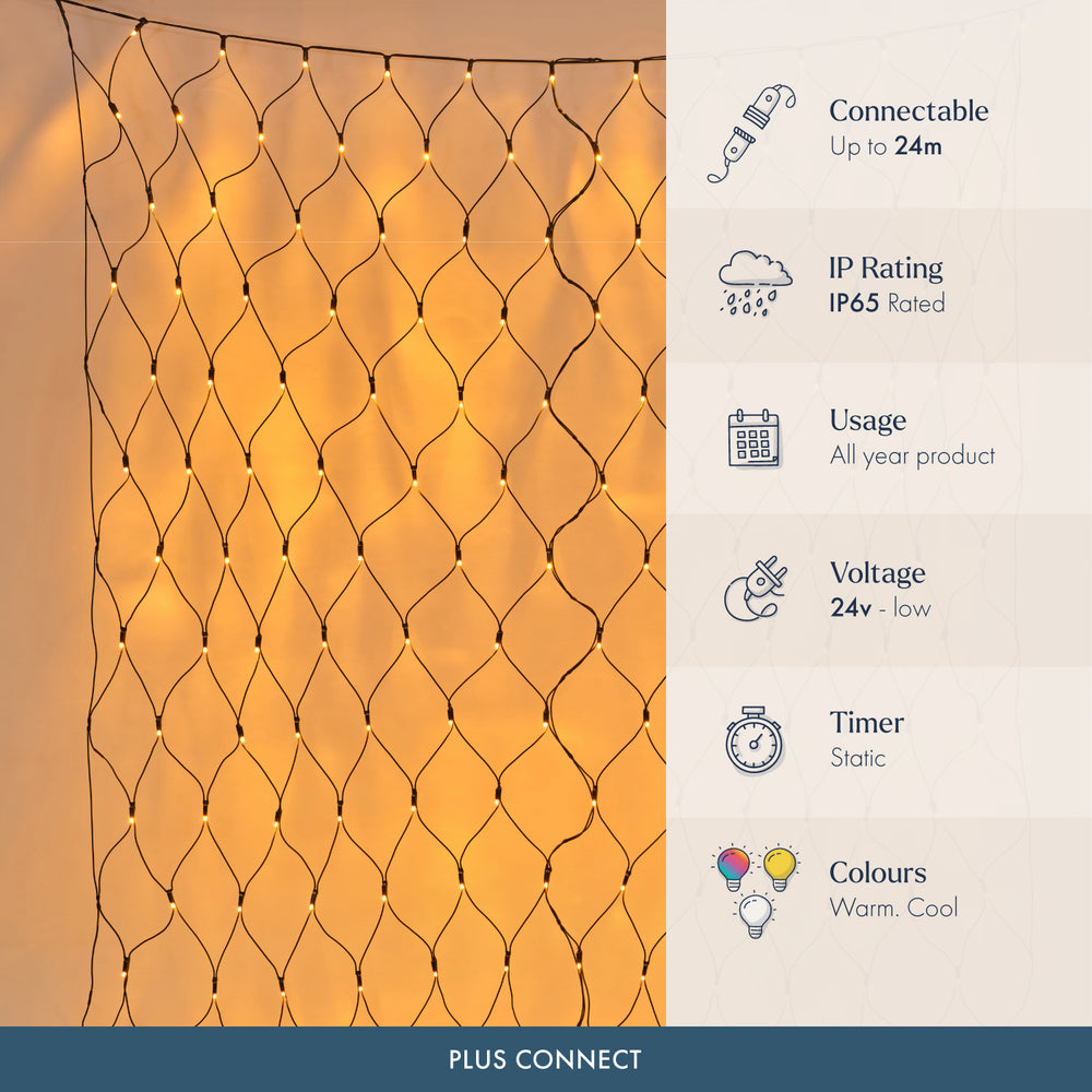 Plus Connect Traditional Warm White Connectable Net Lights Black Cable