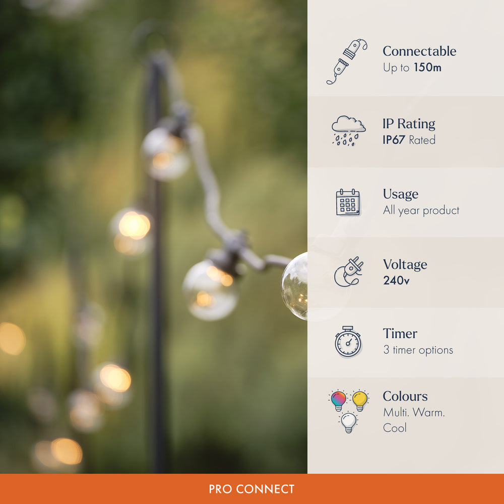 Pro Connect Warm White Connectable Festoon Lights Clear Cap Black Cable