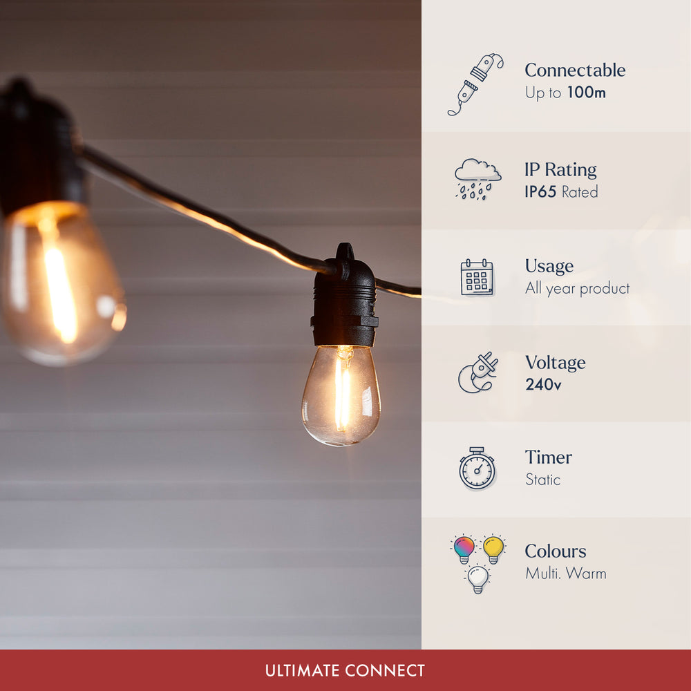 Ultimate Connect Warm White Festoon Lights Black Cable