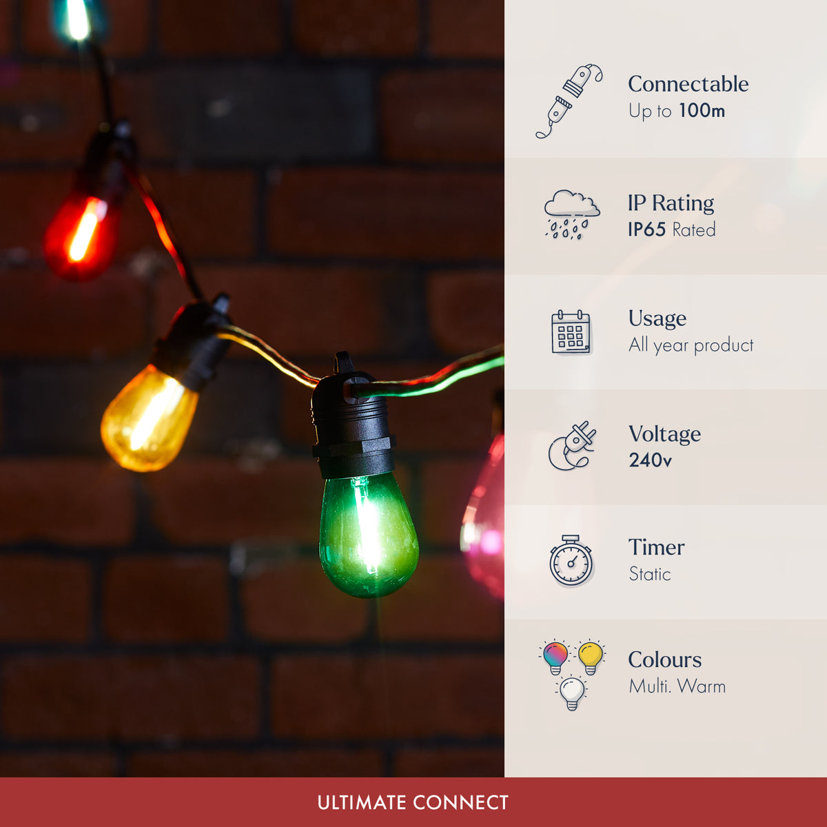 Ultimate Connect Multi Coloured Festoon Lights Black Cable