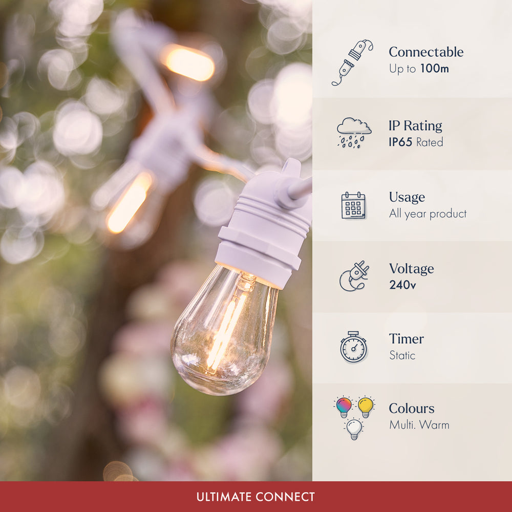 Ultimate Connect Warm White Festoon Lights White Cable
