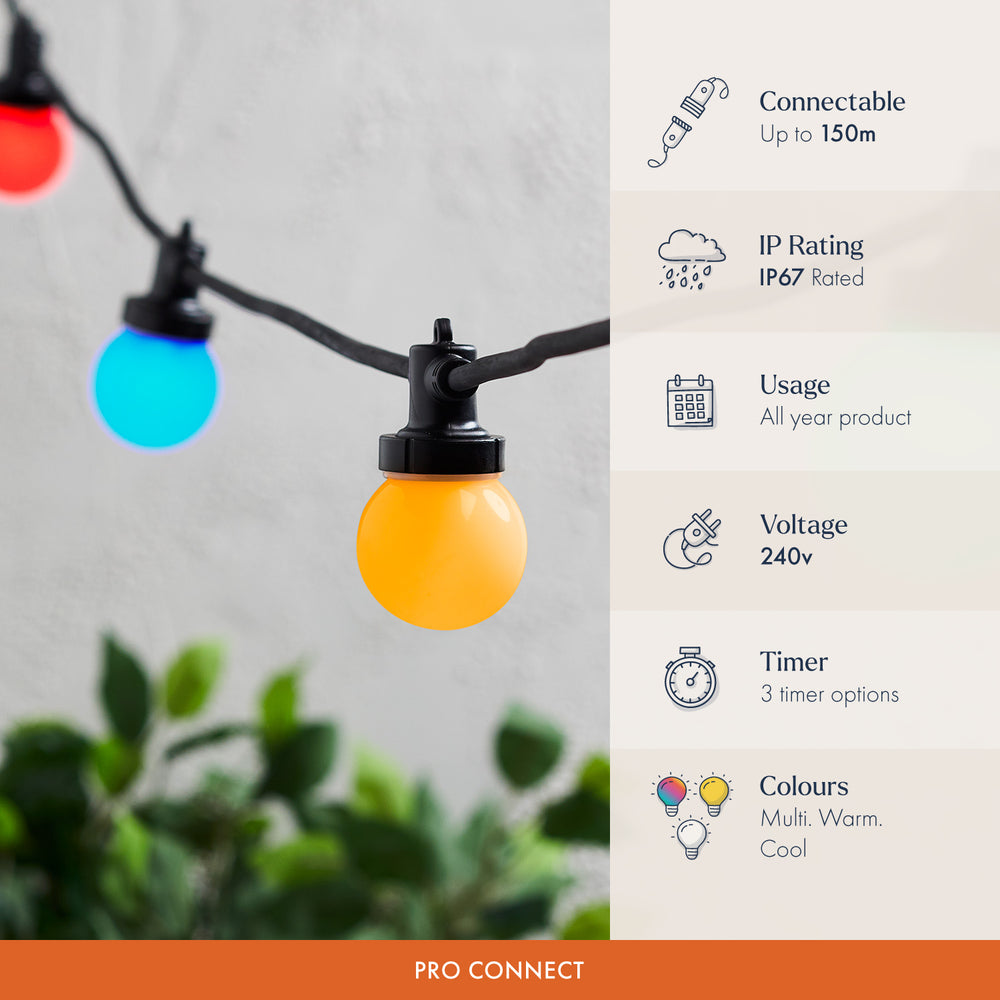 Pro Connect Multi Coloured Connectable Festoon Lights Black Cable