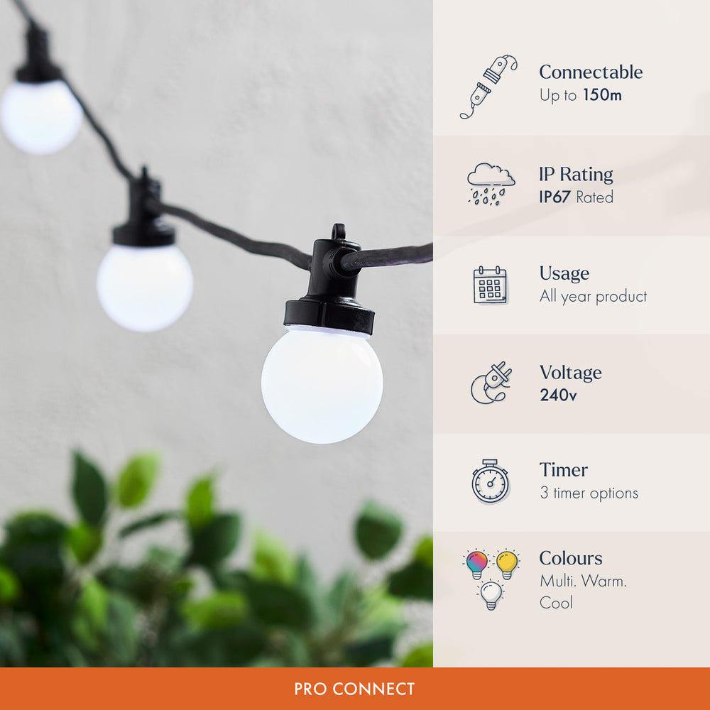 Pro Connect White Connectable Festoon Lights Black Cable
