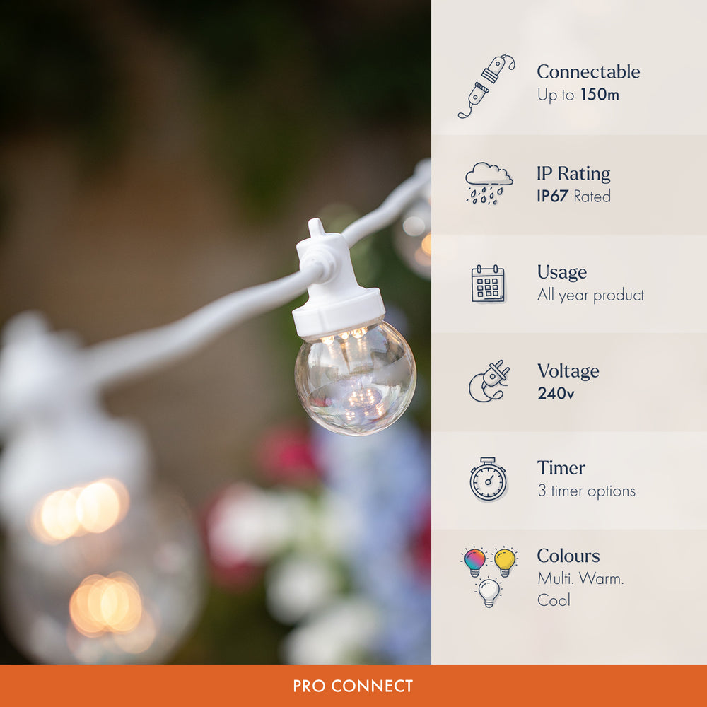 Pro Connect Warm White Connectable Festoon Lights Clear Cap White Cable