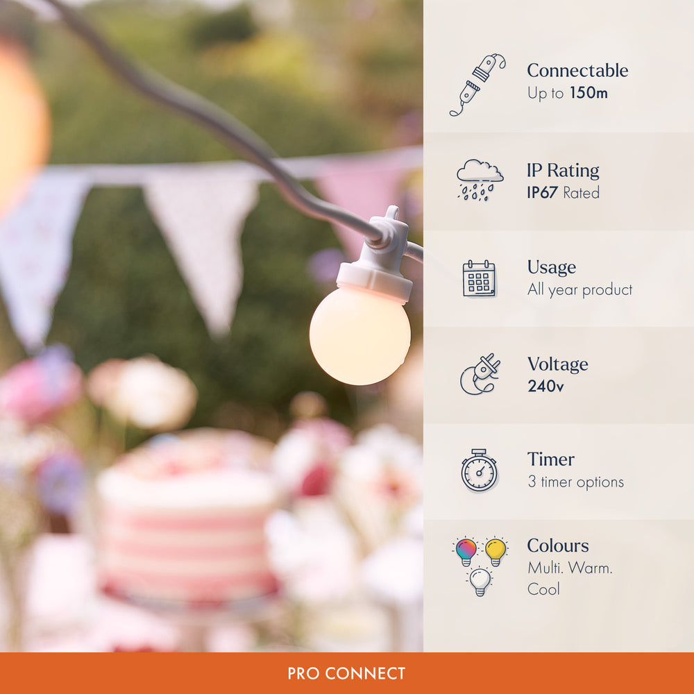 Pro Connect Warm White Connectable Festoon Lights White Cable
