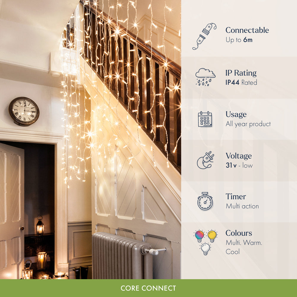 Core Connect 2m x 3m 288 Warm White Connectable Curtain Lights Clear Cable