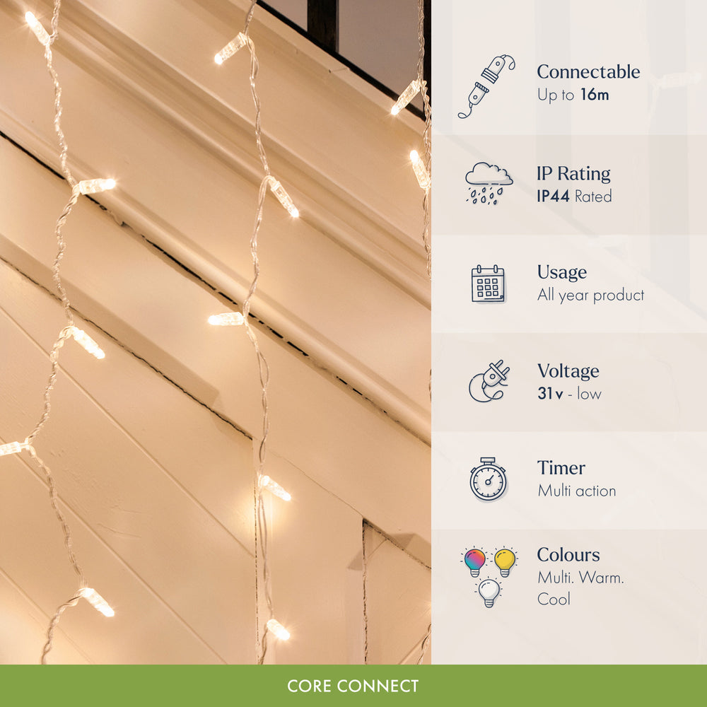 Core Connect 2m x 1m 96 Warm White Connectable Curtain Lights Clear Cable