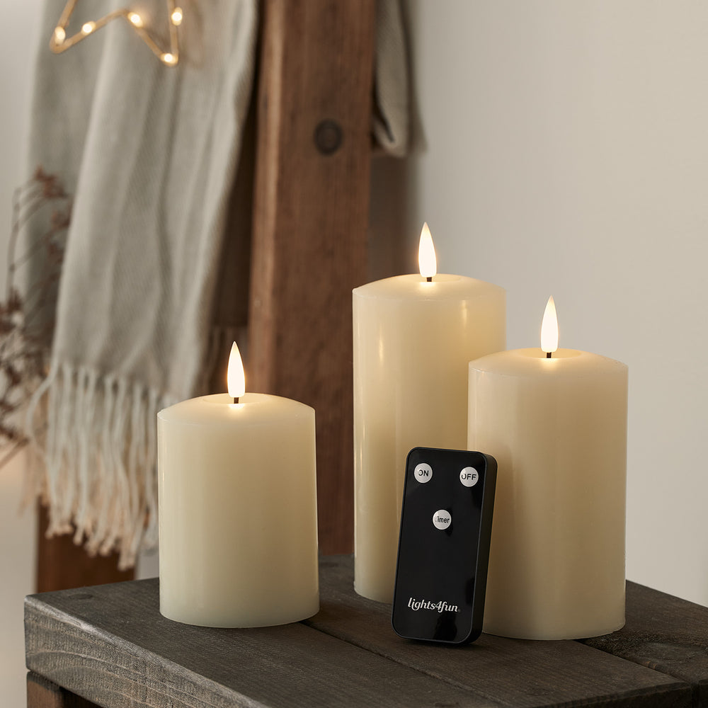 TruGlow® Ivory LED Pillar Candle Trio with Remote Control