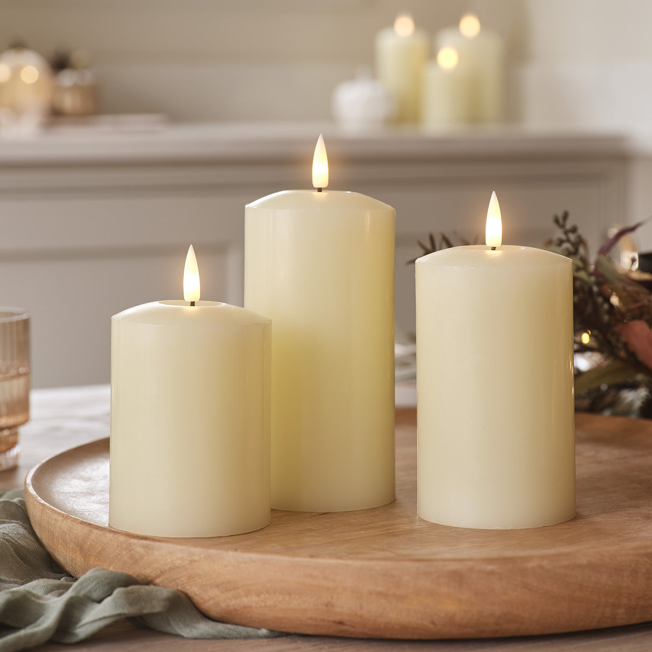 TruGlow® Ivory LED Pillar Candle Trio