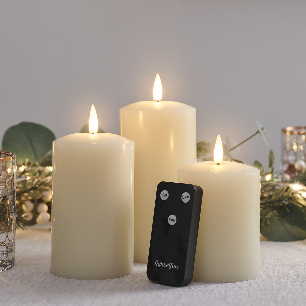 TruGlow® Ivory LED Pillar Candle Trio with Remote Control