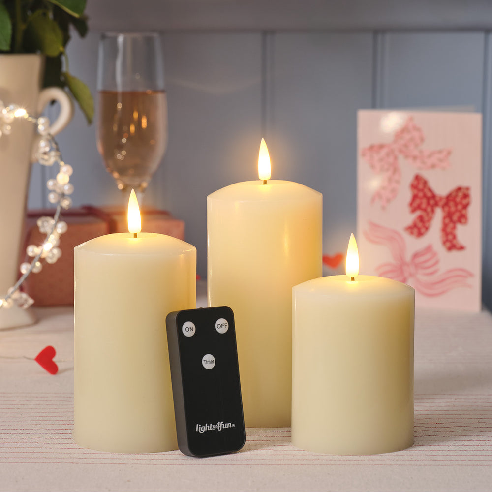 TruGlow® Ivory LED Pillar Candle Trio with Remote Control