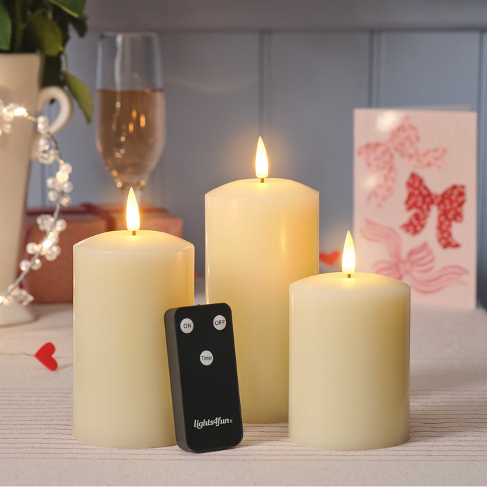 TruGlow® Ivory LED Pillar Candle Trio with Remote Control