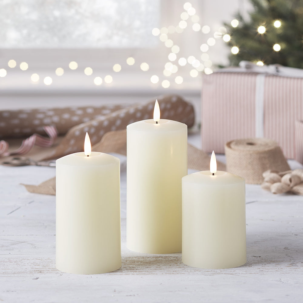 TruGlow® Ivory LED Pillar Candle Trio with Remote Control