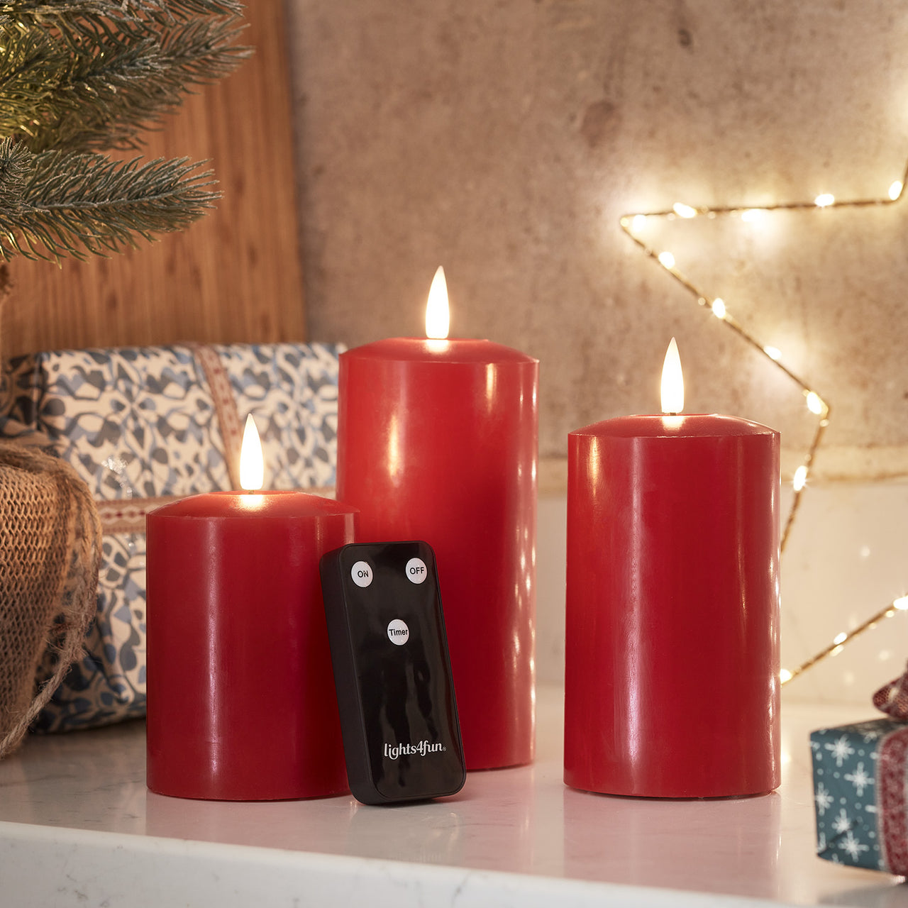 TruGlow® Red LED Pillar Candle Trio with Remote Control