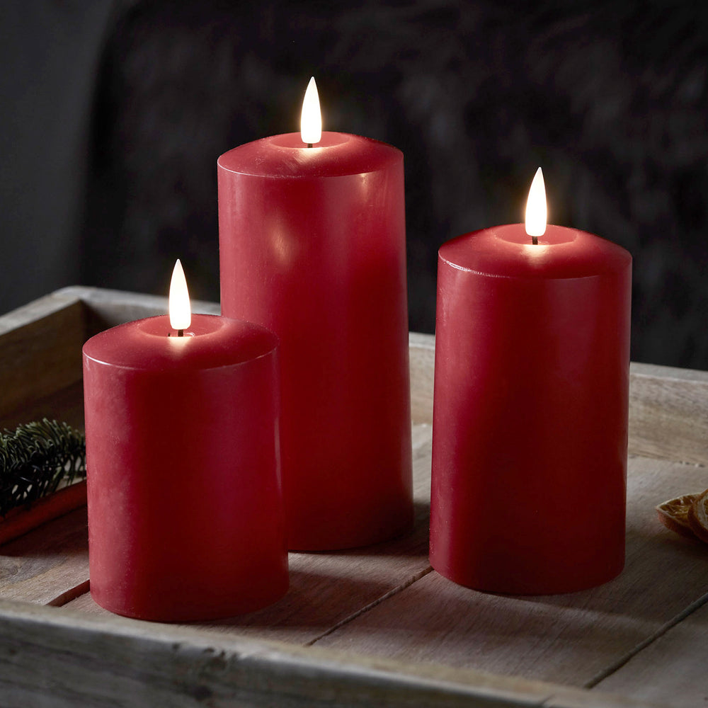 TruGlow® Red Real Wax LED Pillar Candle Trio with Remote Control