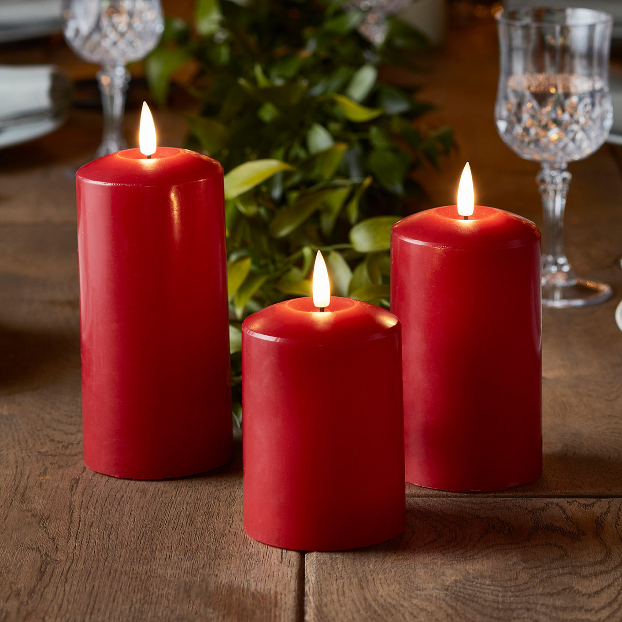 TruGlow® Red LED Pillar Candle Trio with Remote Control
