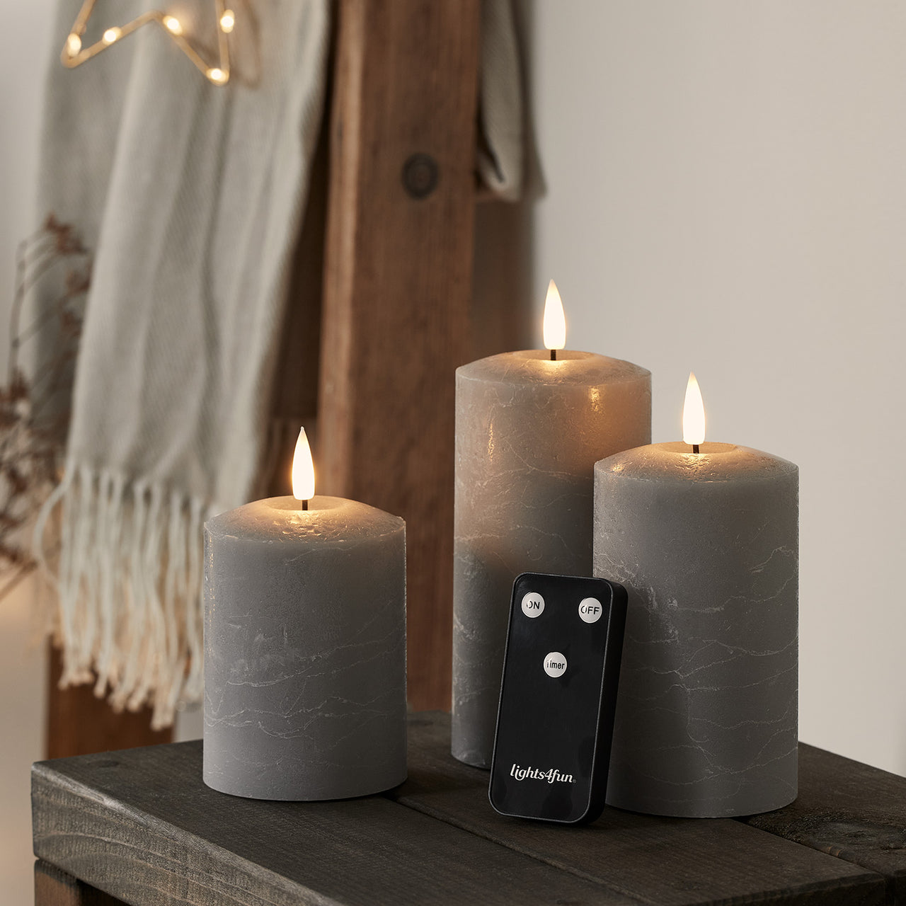 TruGlow® Grey Distressed LED Pillar Candle Trio with Remote