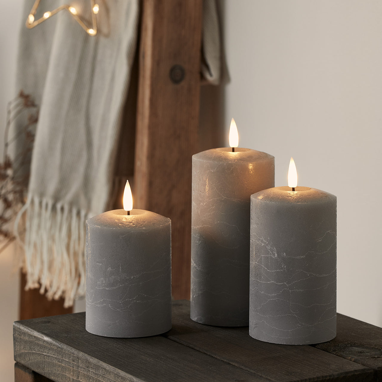 TruGlow® Grey Distressed LED Pillar Candle Trio with Remote