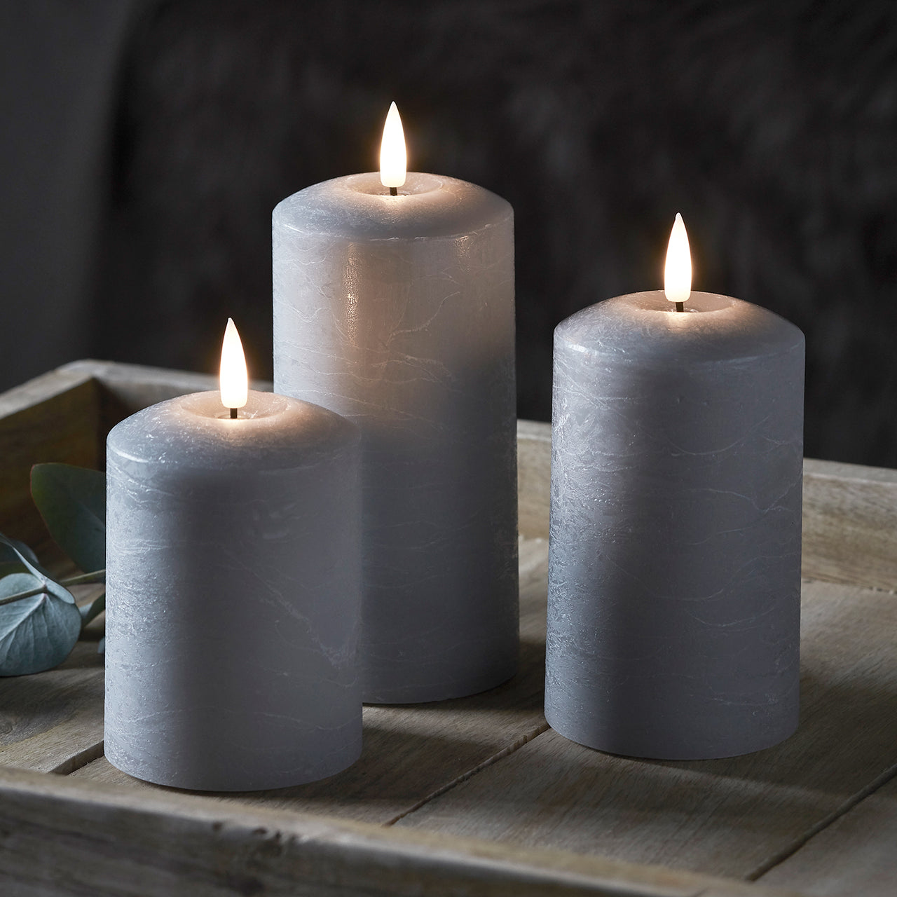 TruGlow® Grey Distressed LED Pillar Candle Trio with Remote