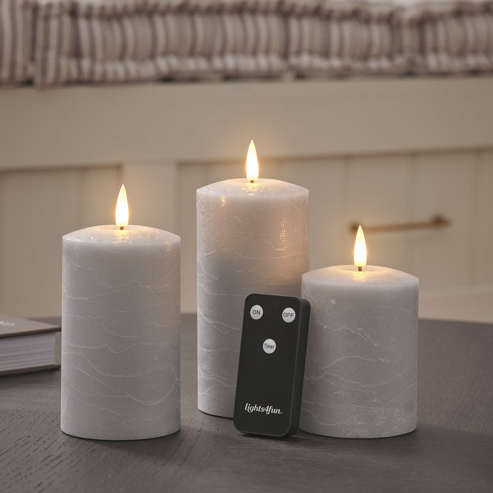 TruGlow® Grey Distressed LED Pillar Candle Trio with Remote