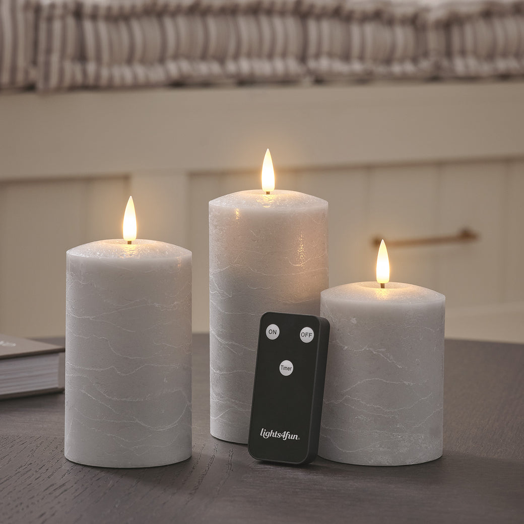TruGlow® Grey Distressed LED Pillar Candle Trio with Remote