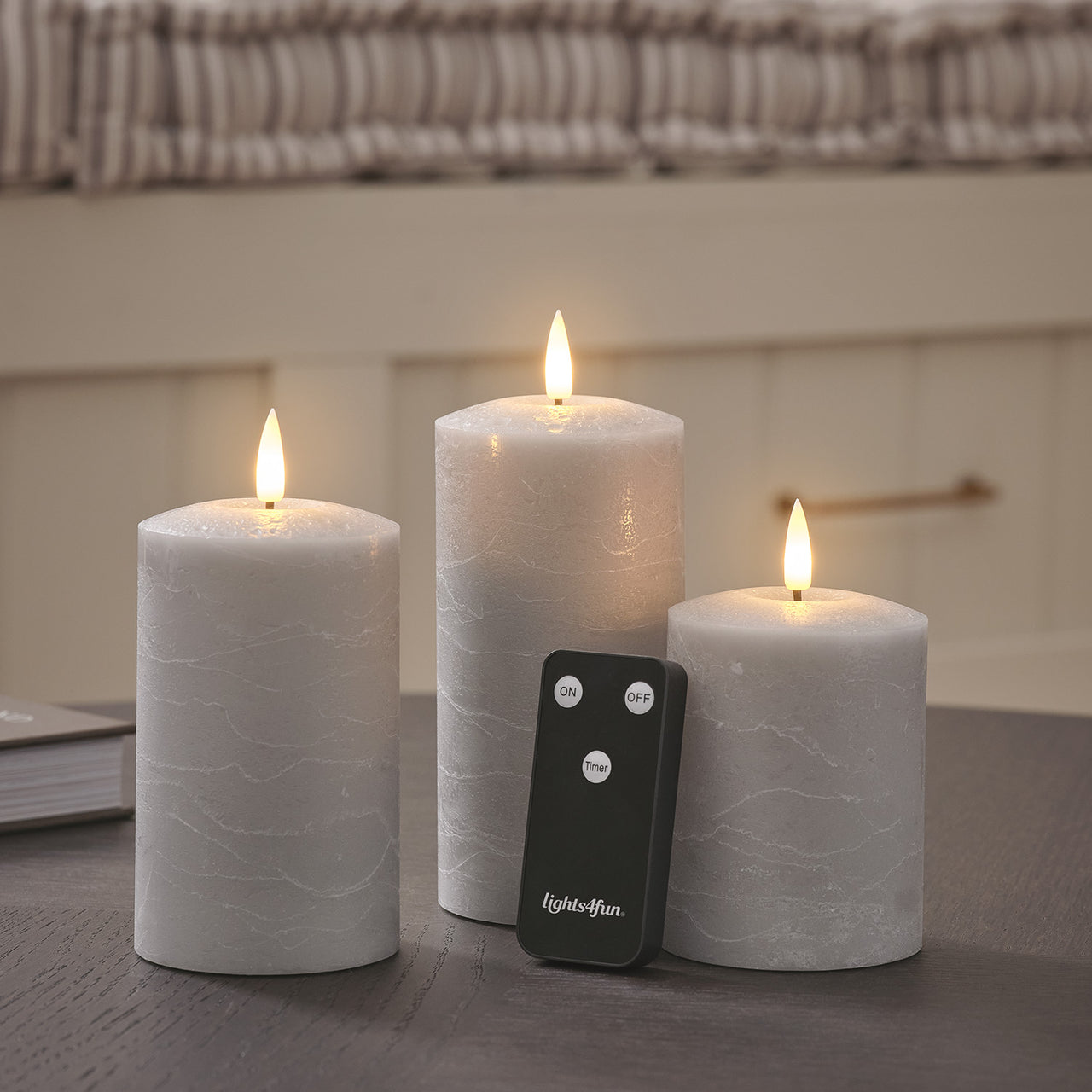 TruGlow® Grey Distressed LED Pillar Candle Trio with Remote