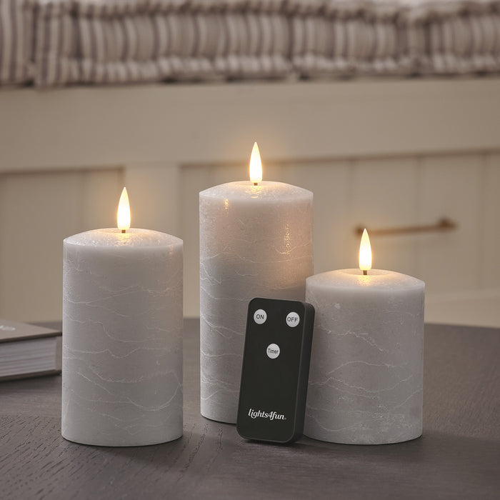 TruGlow® Grey Distressed LED Pillar Candle Trio with Remote