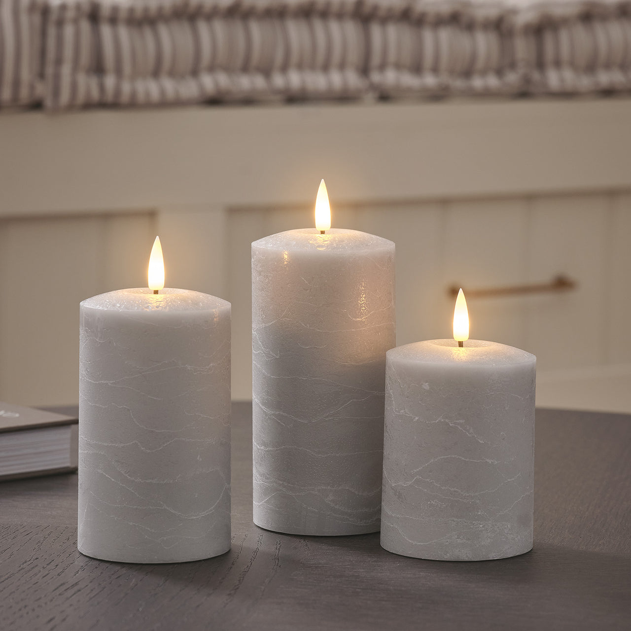 TruGlow® Grey Distressed LED Pillar Candle Trio with Remote