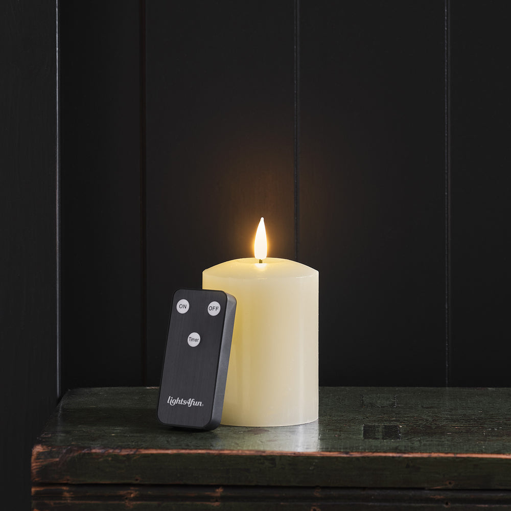 TruGlow® Ivory LED Pillar Candle 10cm With Remote Control