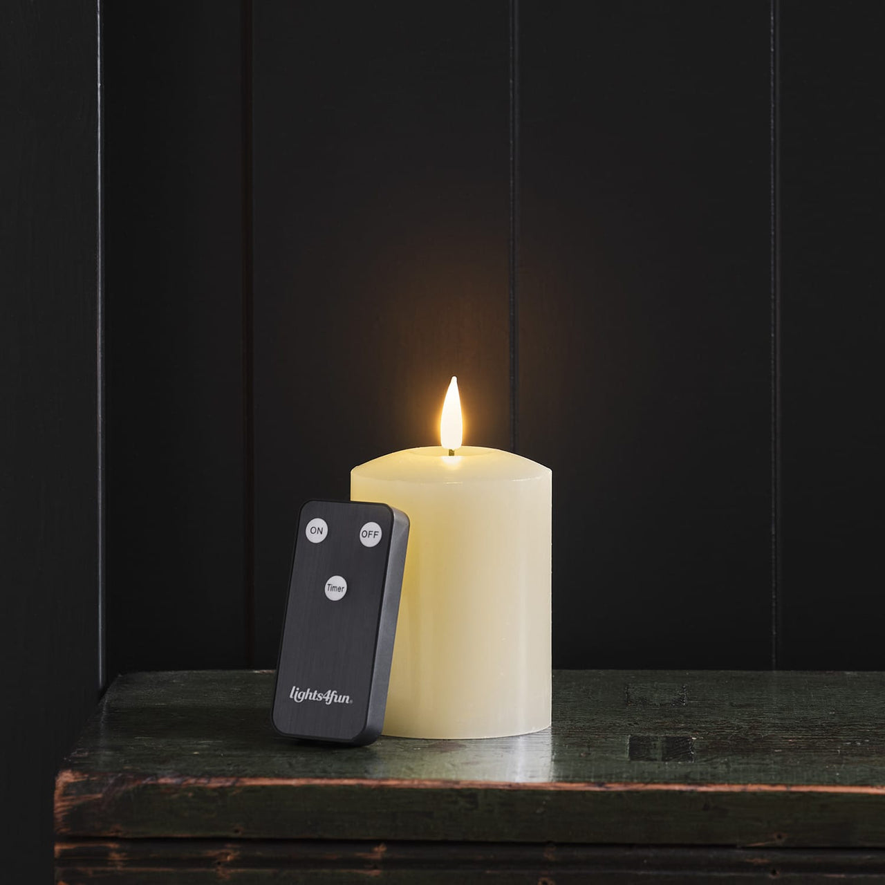 TruGlow® Ivory LED Pillar Candle 10cm With Remote Control